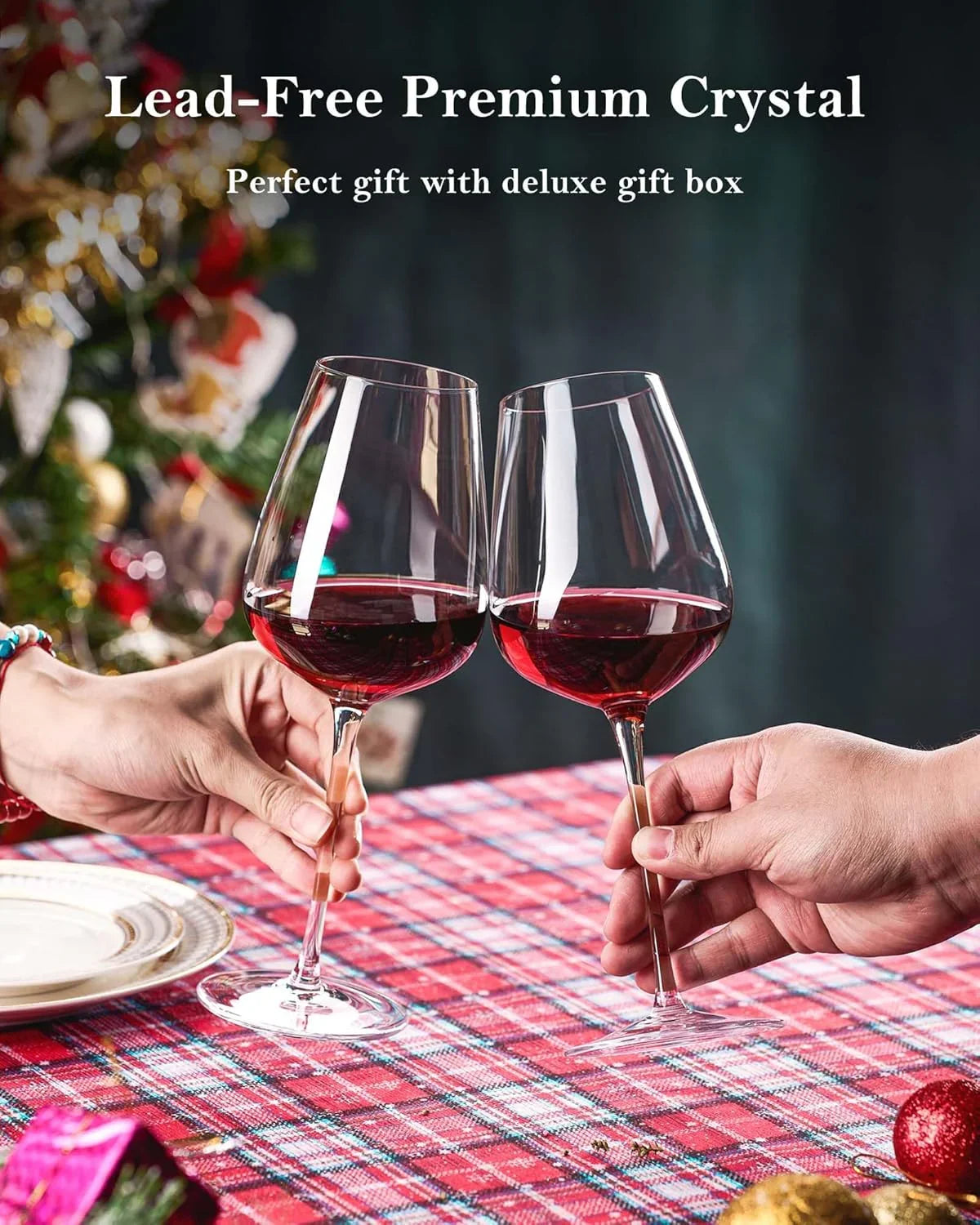 Hand Blown Italian Style Crystal Bordeaux Wine Glasses - Great Gift Packaging - Red Wine Glasses Lead-Free Premium Crystal Clear Glass - Set of 4-18 Ounce