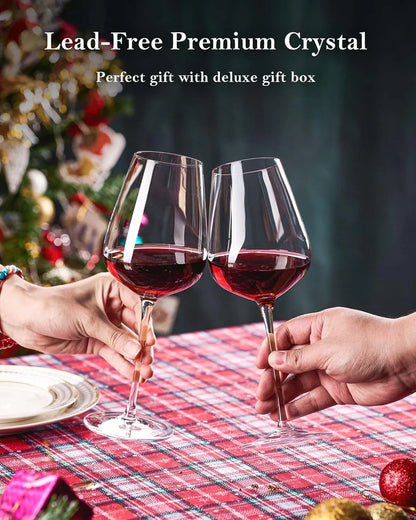 Hand Blown Italian Style Crystal Bordeaux Wine Glasses - Great Gift Packaging - Red Wine Glasses Lead-Free Premium Crystal Clear Glass - Set of 4-18 Ounce