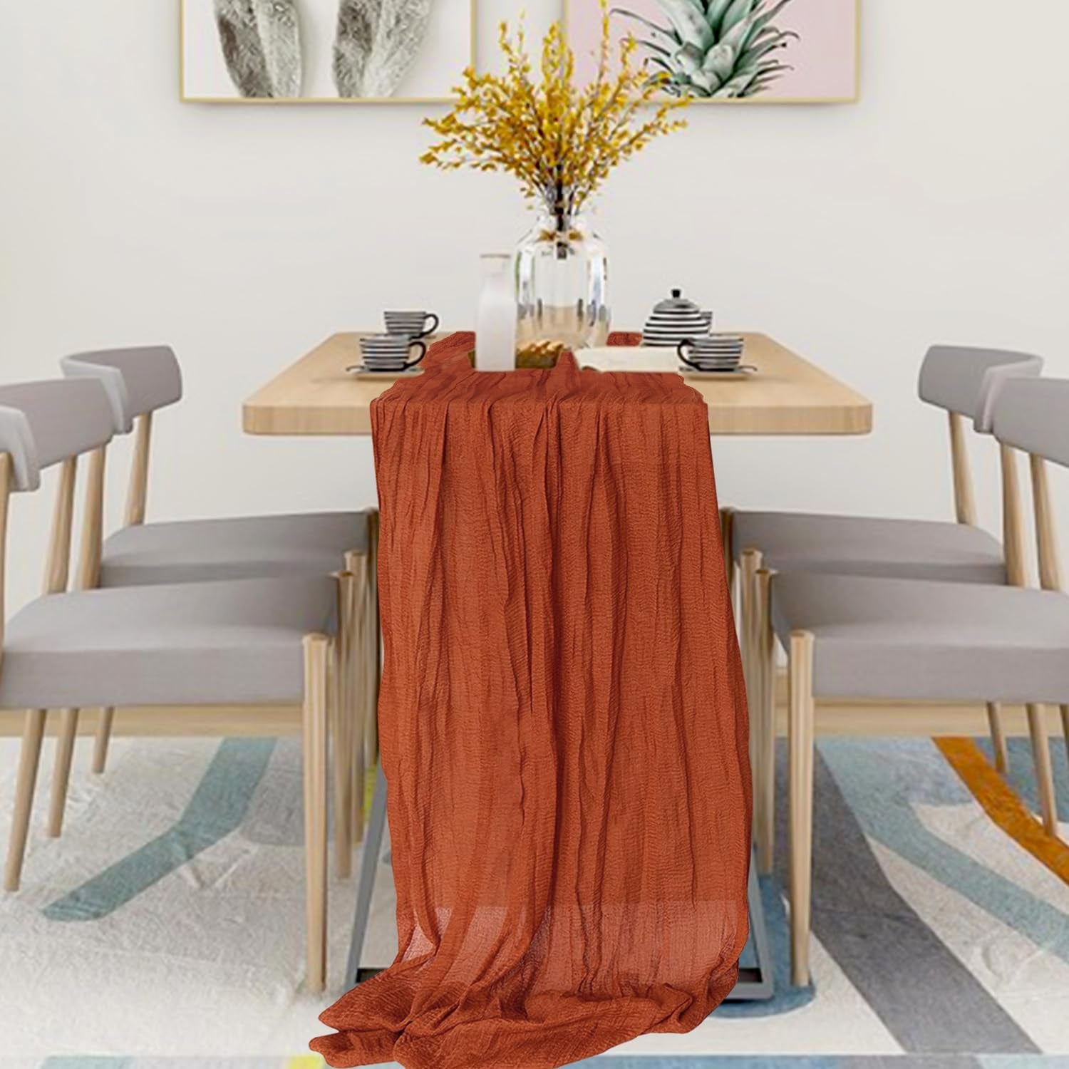 12 Pack Cheesecloth Table Runner, Runner Gauze Boho Wedding Decor Romantic Table Runner for Wedding Birthday Party(35" X 118") (Terracotta)