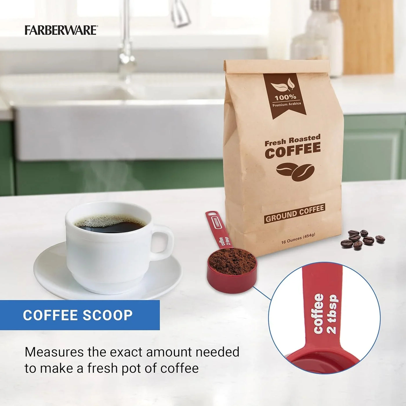 5-Piece Measuring Cup Set with Coffee Scoop, Durable Plastic Nesting Measuring Cups with Easy-Read Markings, Bpa-Free, Dishwasher Safe