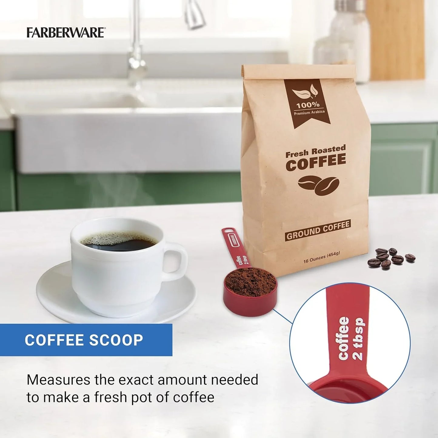 5-Piece Measuring Cup Set with Coffee Scoop, Durable Plastic Nesting Measuring Cups with Easy-Read Markings, Bpa-Free, Dishwasher Safe