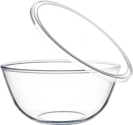 4.7QT Large Glass Mixing Bowl with White Lid, Big Salad Bowl with Lid, Large Glass Bowls for Sourdough and Kithen