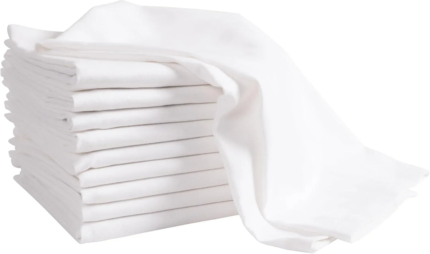 White Kitchen Towels, 10 Pack, 100% Cotton - 20 X 30, Soft and Functional Multi-Purpose, Baking, Cooking, Cleaning, Printing, Monogramming, and Embroidery (Plain Weave)