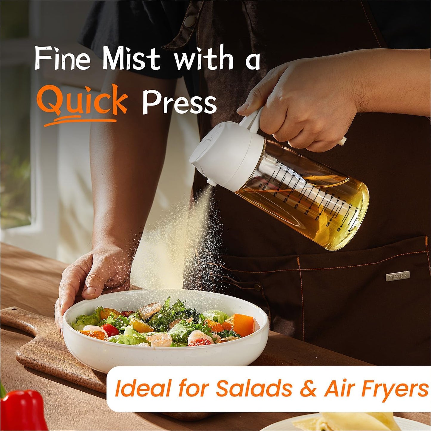 16Oz/470Ml Glass Olive Oil Sprayer for Cooking – 2 in 1 Olive Oil Dispenser Bottle for Kitchen Gadgets and Air Fryer Accessories, Salad, BBQ - White