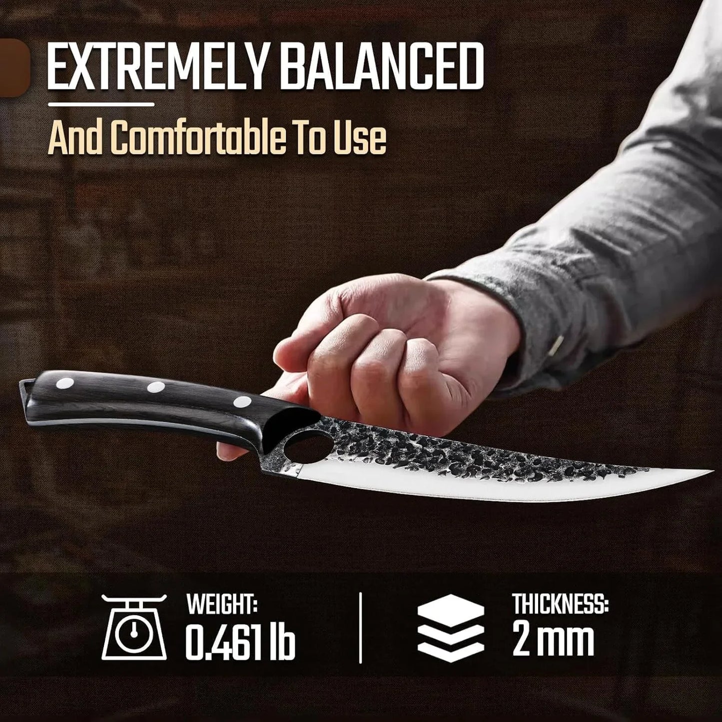 Viking Boning Knife 6 Inch, Japanese Boning Knives for Meat Cutting, Full Tang Fillet Knife with Sheath, Brisket Trimming Knives for BBQ, Camping, Christmas Gift for Men and Women