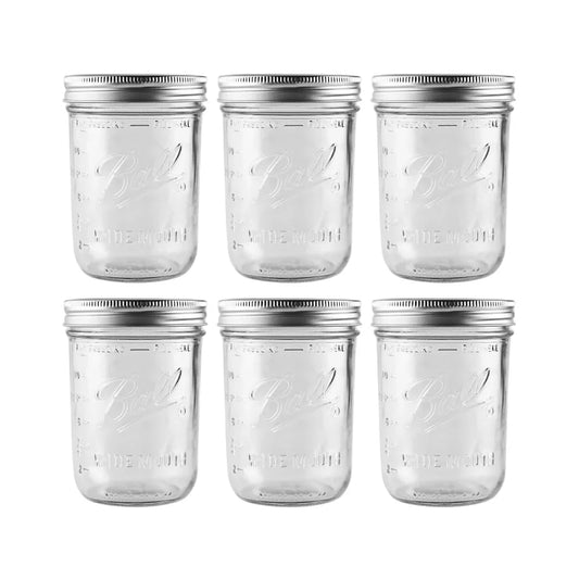 - 16 Oz Wide Mouth Glass Mason Jars | 6 Pack Jars with Airtight Lids | Large Glass Jar for Food Storage with Lids | Ideal for Canning, Fermentation, Pickling, Kombucha Brewing