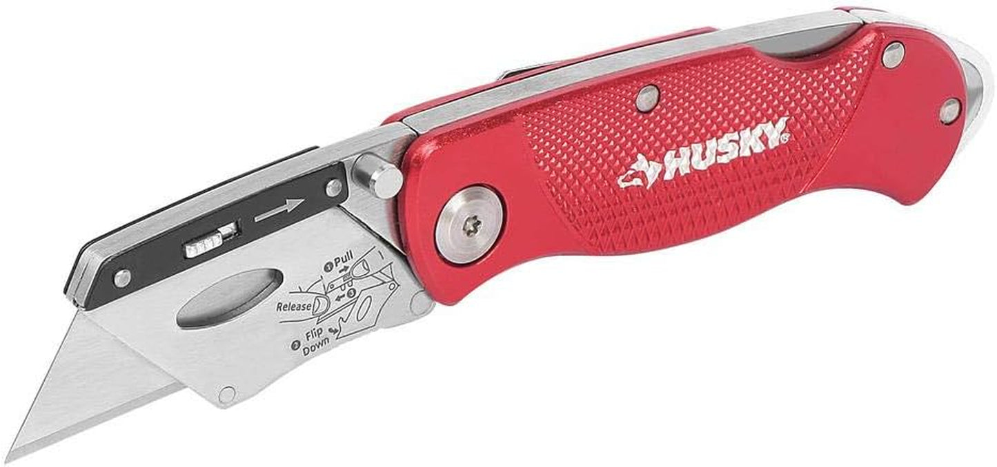 Folding Lock-Back Utility Knife, Red with 10-Blades