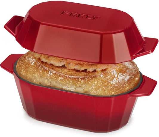 Enameled Cast Iron Dutch Oven for Bread Baking – 3QT Oval round Heavy Duty Bread Pan with Lid, Non-Stick Ceramic Coating,Loaf Cast Iron Bread Oven for Sourdough, Baking, Roasting, Braising, Stovetop & Oven Safe