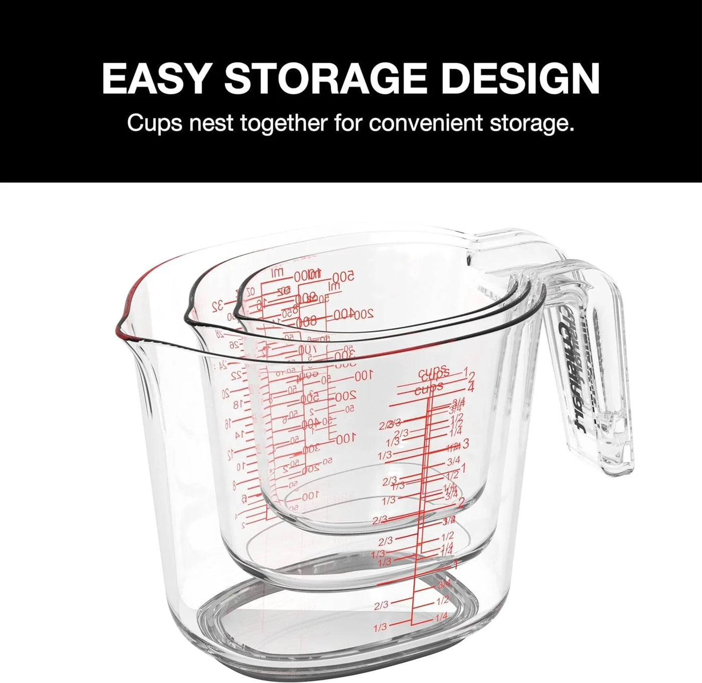 Nesting Liquid Measuring Cups, Clear, 3-Piece, CTG-00-3MC