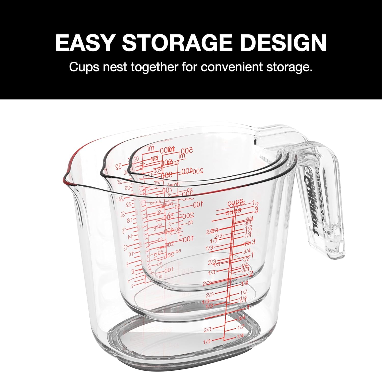 Nesting Liquid Measuring Cups, Clear, 3-Piece, CTG-00-3MC