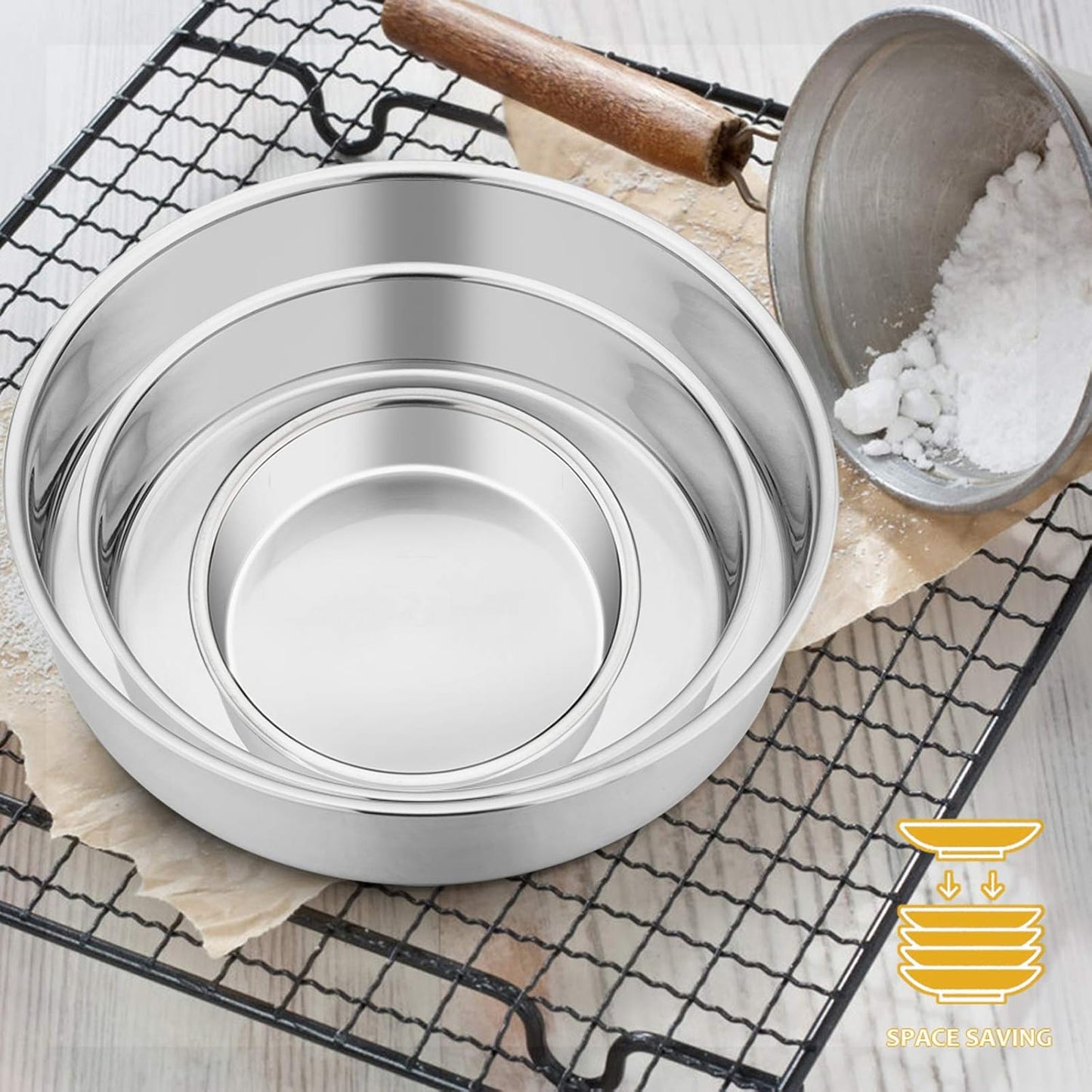 Cake Pan Set of 3 (4 Inch/6 Inch/8 Inch), Stainless Steel Small round Layer Cake Baking Pans, Perfect for Tier Smash Cake, Non-Toxic & Healthy, Mirror Finish & Dishwasher Safe