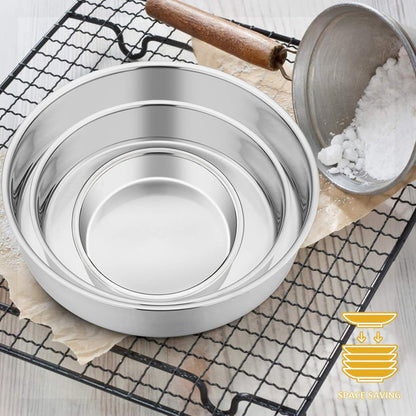 Cake Pan Set of 3 (4 Inch/6 Inch/8 Inch), Stainless Steel Small round Layer Cake Baking Pans, Perfect for Tier Smash Cake, Non-Toxic & Healthy, Mirror Finish & Dishwasher Safe