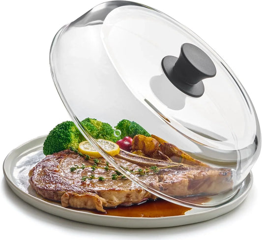10Inch Glass Microwave Splatter Cover for Food - 100% Food Grade BPA & Lead Free - Dishwasher Safe - Cookware & Bakeware Serving Dish Plate Mess Guard Lid with Easy Grip Silicone Handle Knob