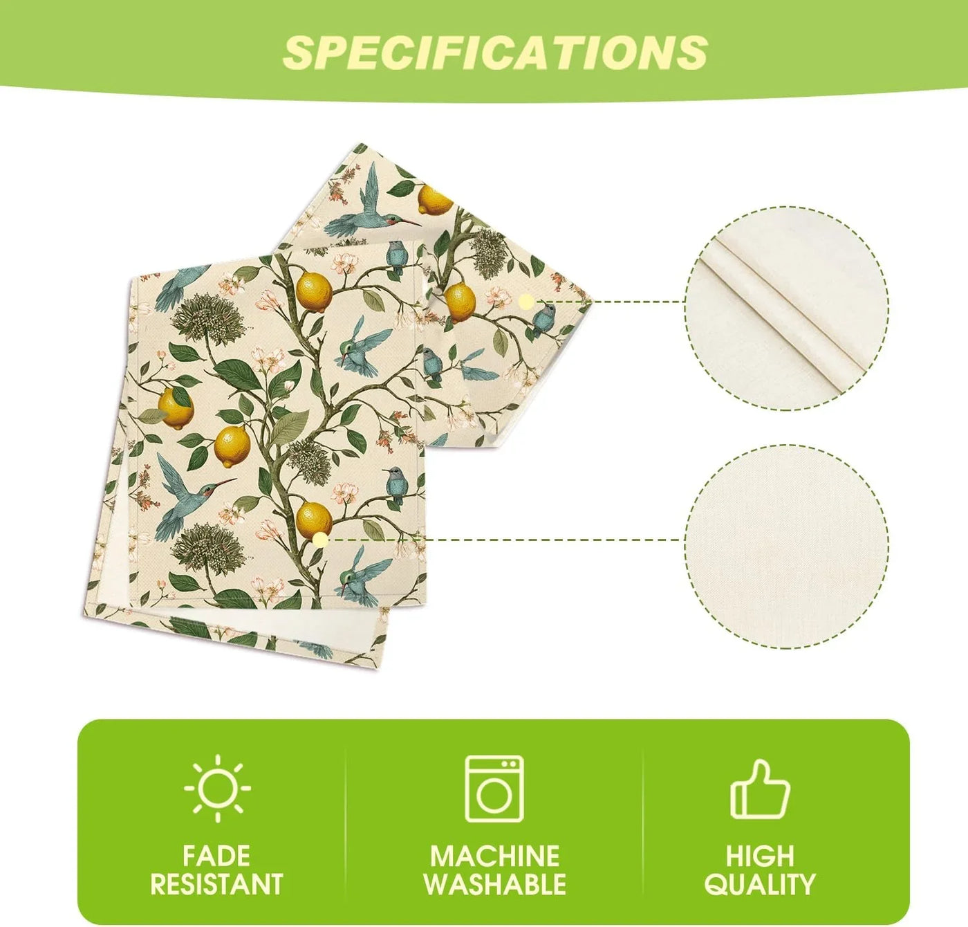 Brown Lemon Tree Bird Flower Summer Table Runner,Spring Kitchen Dining Table Decoration for Home Party Decor 13X72 Inch