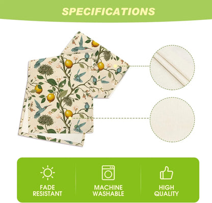 Brown Lemon Tree Bird Flower Summer Table Runner,Spring Kitchen Dining Table Decoration for Home Party Decor 13X72 Inch
