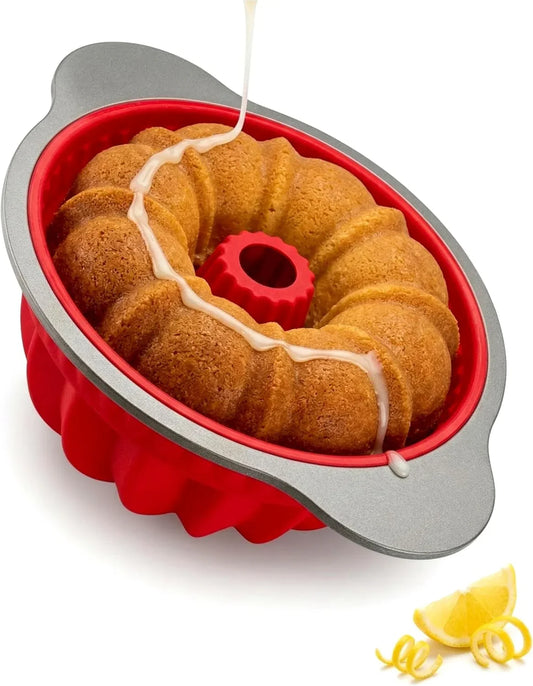 Premium Non-Stick Silicone Pound Cake Pan – Heavy-Duty Steel Frame, BPA & PFOA Free – Durable Fluted Cake Pan, Moldes Para Gelatinas, Pasteles, Flan – No Warping, No Shape Loss