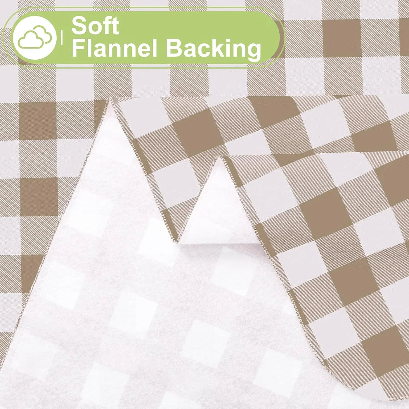 Rectangle Table Cloth, Waterproof Vinyl Tablecloths with Flannel Backing, Wipeable Buffalo Plaid Table Cover for Picnic, Indoor and Outdoor (Khaki & White, 60"X84")