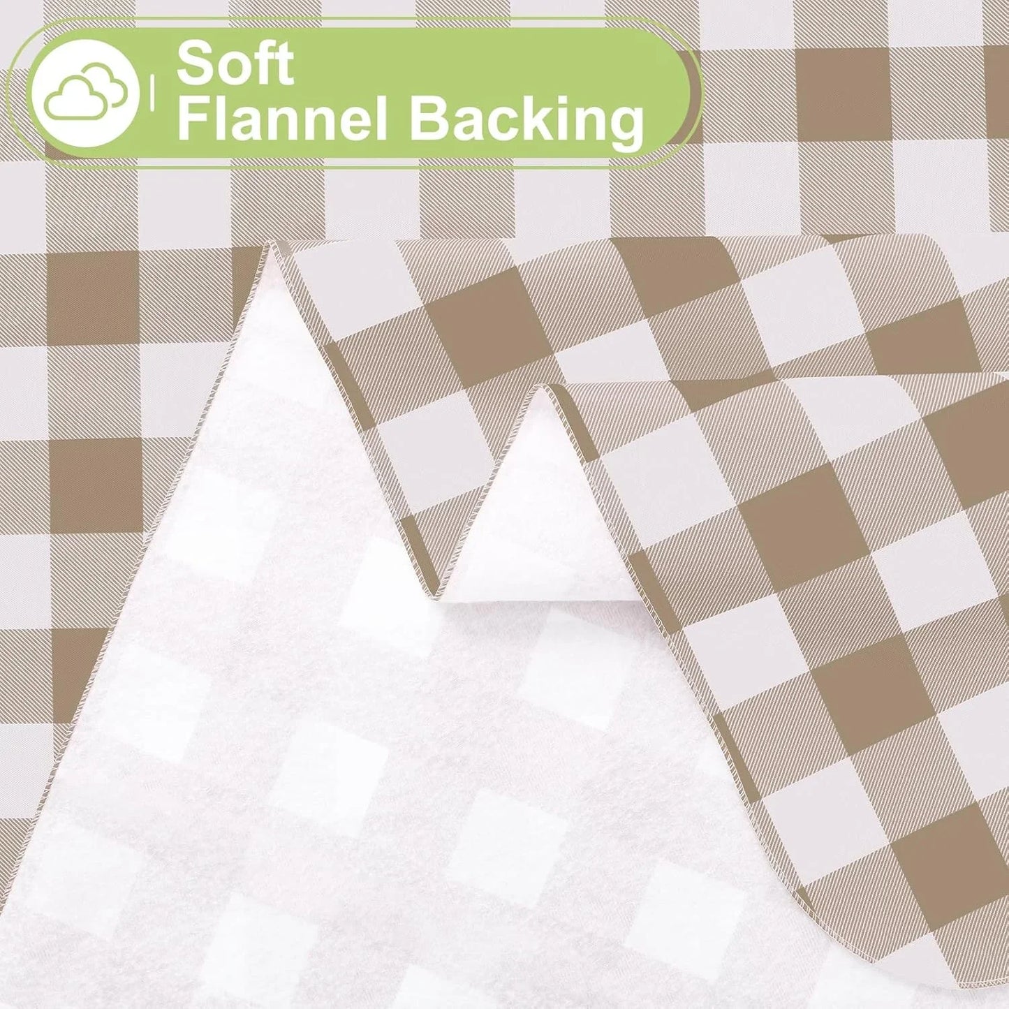 Rectangle Table Cloth, Waterproof Vinyl Tablecloths with Flannel Backing, Wipeable Buffalo Plaid Table Cover for Picnic, Indoor and Outdoor (Khaki & White, 60"X84")