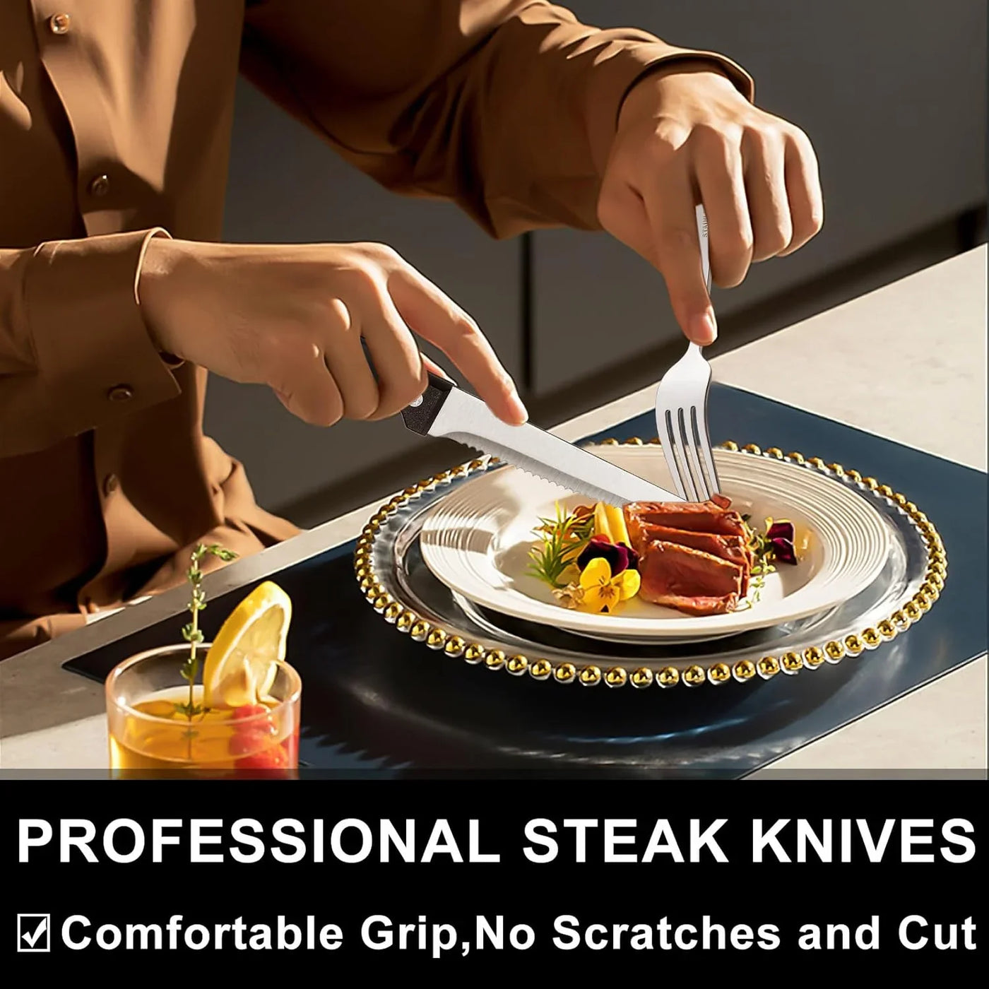 49-Piece Silverware Set with Organizer, Heavy Duty Stainless Steel Flatware Set for 8, Cutlery Utensil Sets with Steak Knives, Rust-Proof, Mirror Polished, Dishwasher Safe, Heavy Duty