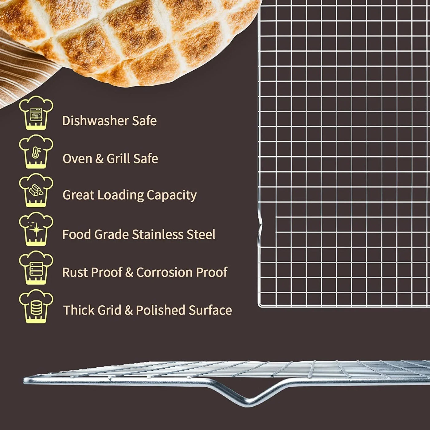 Cooling Rack for Baking 2-Pack, 16X10 Inches Baking Rack, Thick Wire Cookie Rack for Cooking, Roasting, Grilling, Drying, Oven Safe, Fits Half Sheet Pan, Silver
