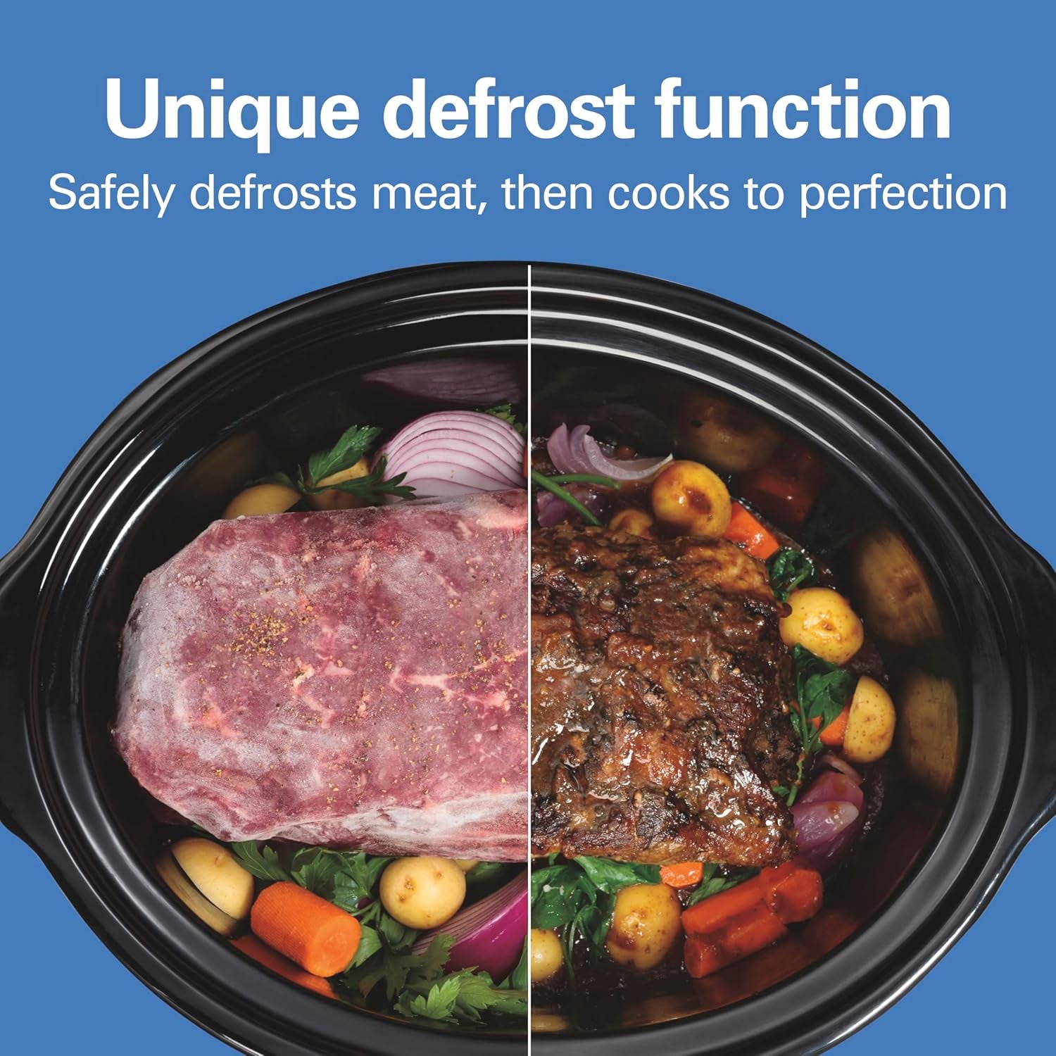 6 Quart Set & Forget Programmable Slow Cooker with Defrost Function, Flexible Programming, Adjustable Countdown Timer, Large Dishwasher Safe Stoneware Crock and Glass Lid, Black (33765)