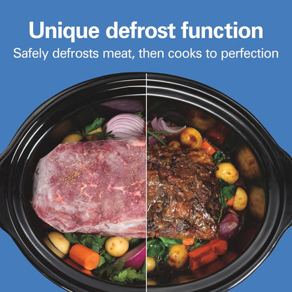6 Quart Set & Forget Programmable Slow Cooker with Defrost Function, Flexible Programming, Adjustable Countdown Timer, Large Dishwasher Safe Stoneware Crock and Glass Lid, Black (33765)