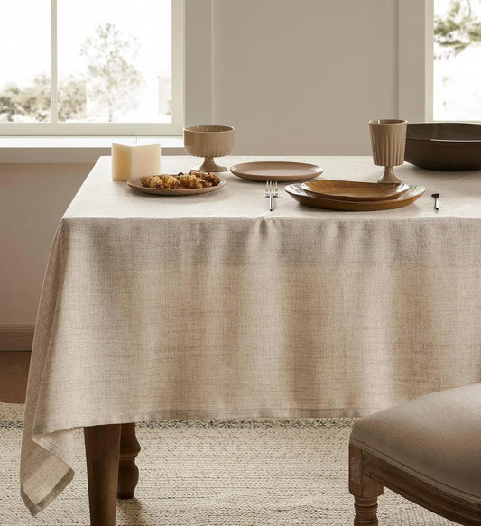 Linen Tablecloth for Rectangle Table, Natural 52X70 Inch (Fit 3Ft-4Ft, Narrow Fit for 5Ft Rectangle Table) Farmhouse Neutral Tablecloth, Water Resistant Dining Tablecloths