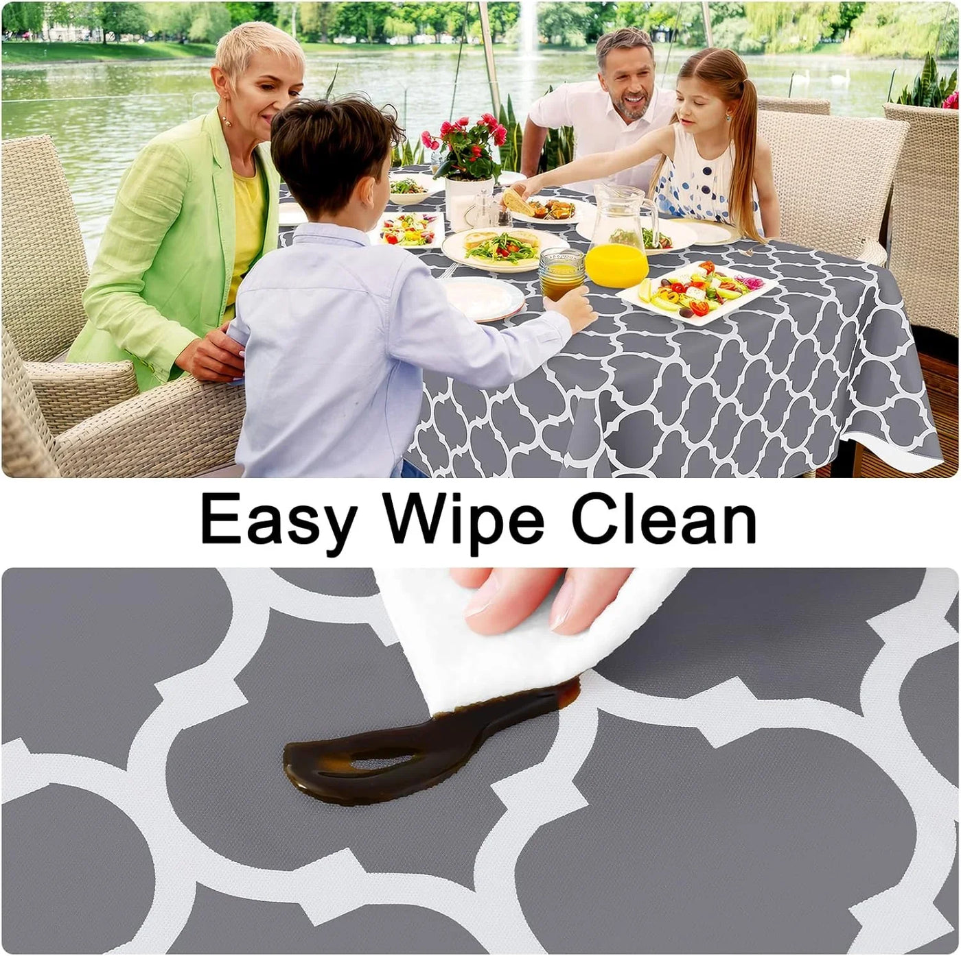 Rectangle Table Cloth, Waterproof Vinyl Tablecloths with Flannel Backing for Rectangle Tables, Wipeable Spillproof Plastic Tablecloth for Dining, Camping, Indoor and Outdoor (60"X84", Grey)