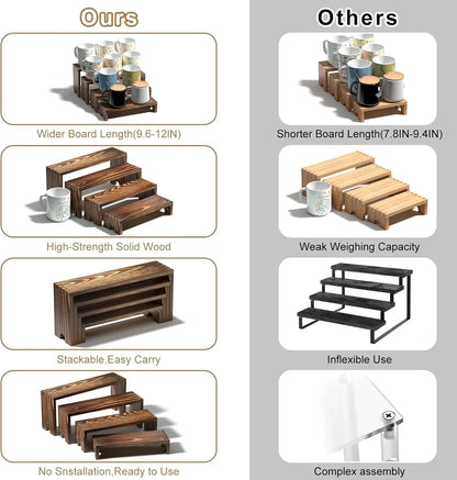 2 Set Wooden Tiered Risers Display Stands for Vendor Events,Stackable Wooden Cupcake Display Stand,Farmhouse Decor Wood Dessert Table Display Set,Vendor Booth Display Items,Food Display Risers for Party（12-11.2-10.4-9.6In）