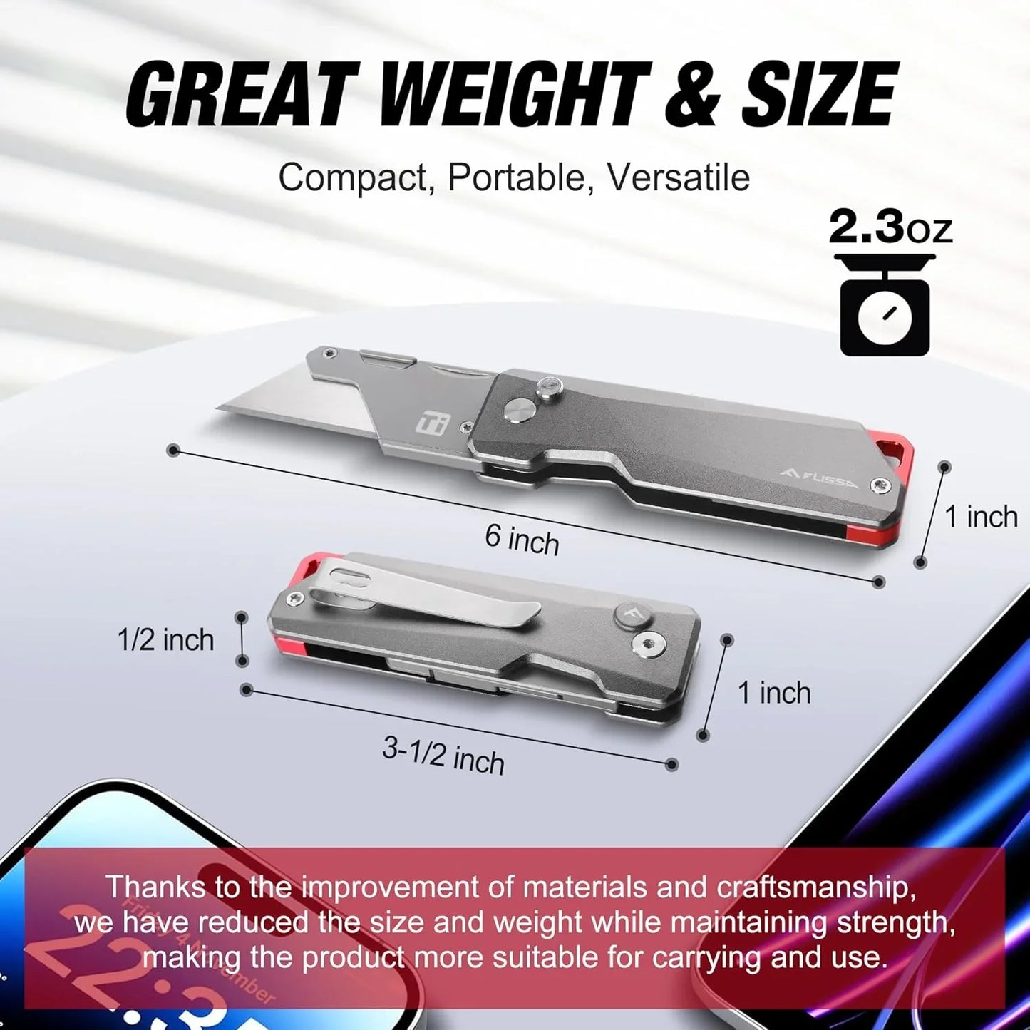 Advanced Titanium Utility Knife, CNC Unibody, Lightweight All Metal Folding Box Cutter, Quick Change Blade Razor Knife,Ideal Gifts for Men Women, with 10 Extra Blades