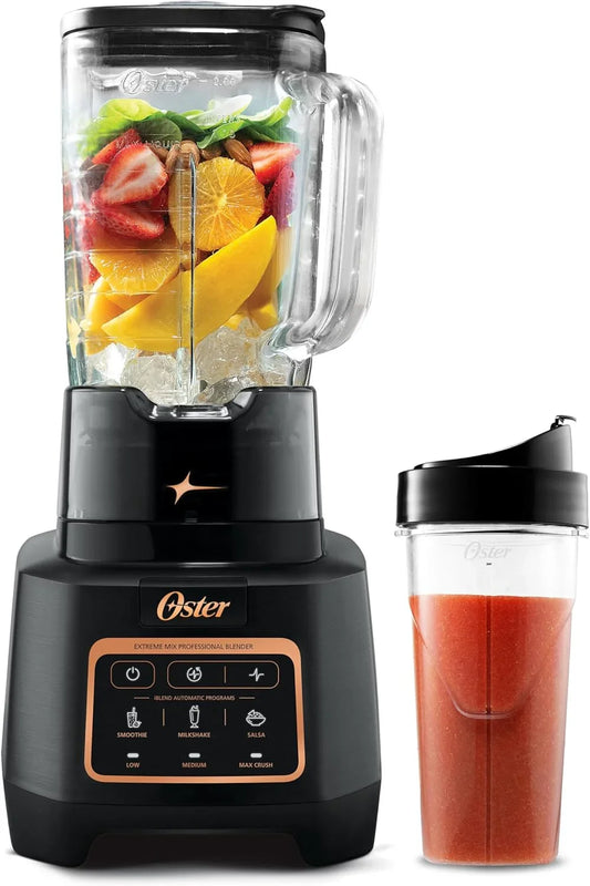 Extreme Mix Blender, 64Oz Glass Jar, 3 Iblend Preset Functions, 1600-Watts, 10-Point Blade Stack with Titanium Coating & 24Oz Blend-N-Go Cup