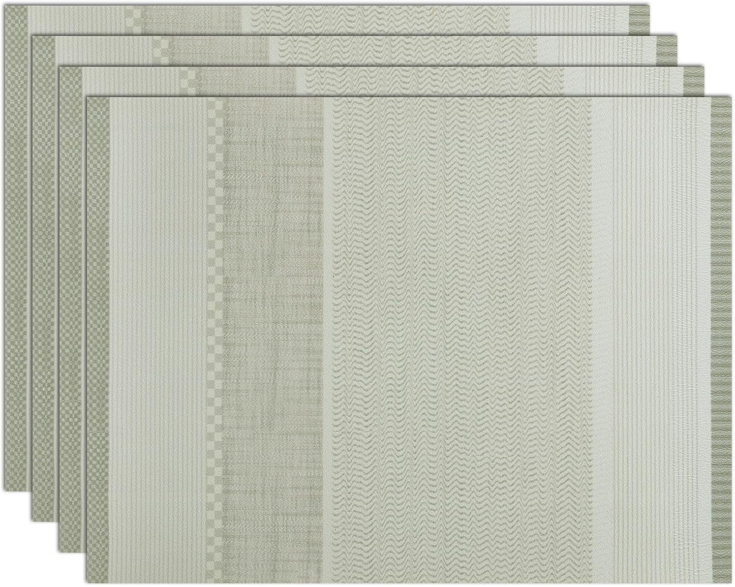 Striped Leather Placemats Set of 4, 12X15.7 Inch Japanese Style Non-Slip Place Mats, Washable Waterproof Table Mats for Indoor Kitchen Dining Party Table Decoration