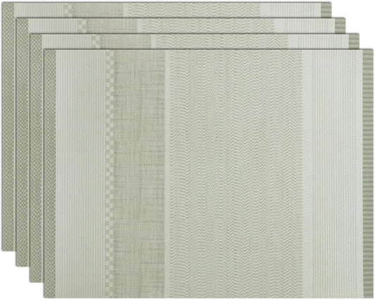 Striped Leather Placemats Set of 4, 12X15.7 Inch Japanese Style Non-Slip Place Mats, Washable Waterproof Table Mats for Indoor Kitchen Dining Party Table Decoration