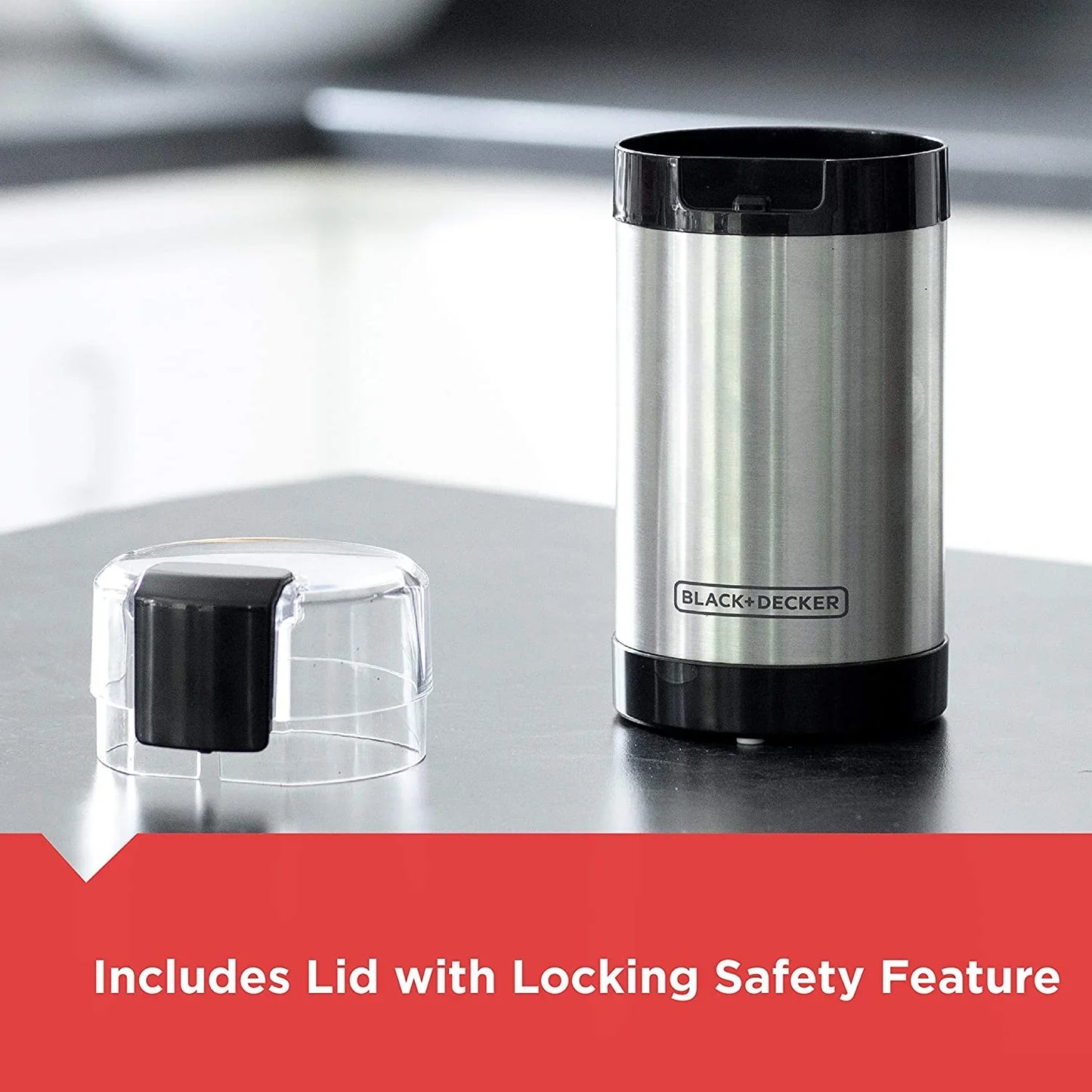 One Touch Coffee Grinder, 2/3 Cup Coffee Bean Capacity, Spice Grinder, One Touch Push-Button Control -150 Watts -Stainless Steel Blades