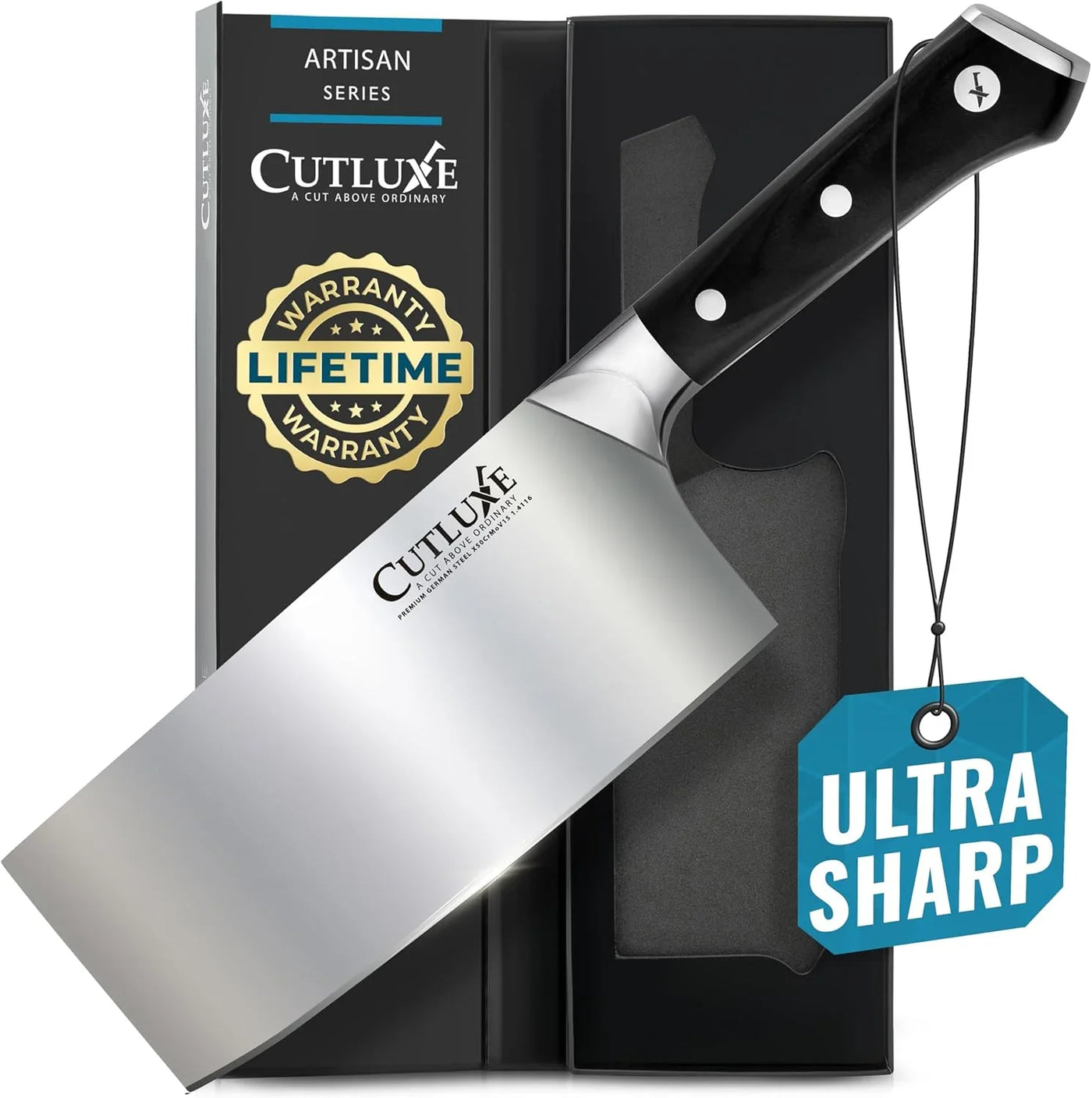 Cleaver Knife - 7" Meat Cleaver, Butcher Knife for Meat Cutting – German Steel Blade, Full Tang, Ergonomic Handle Design – Artisan Series