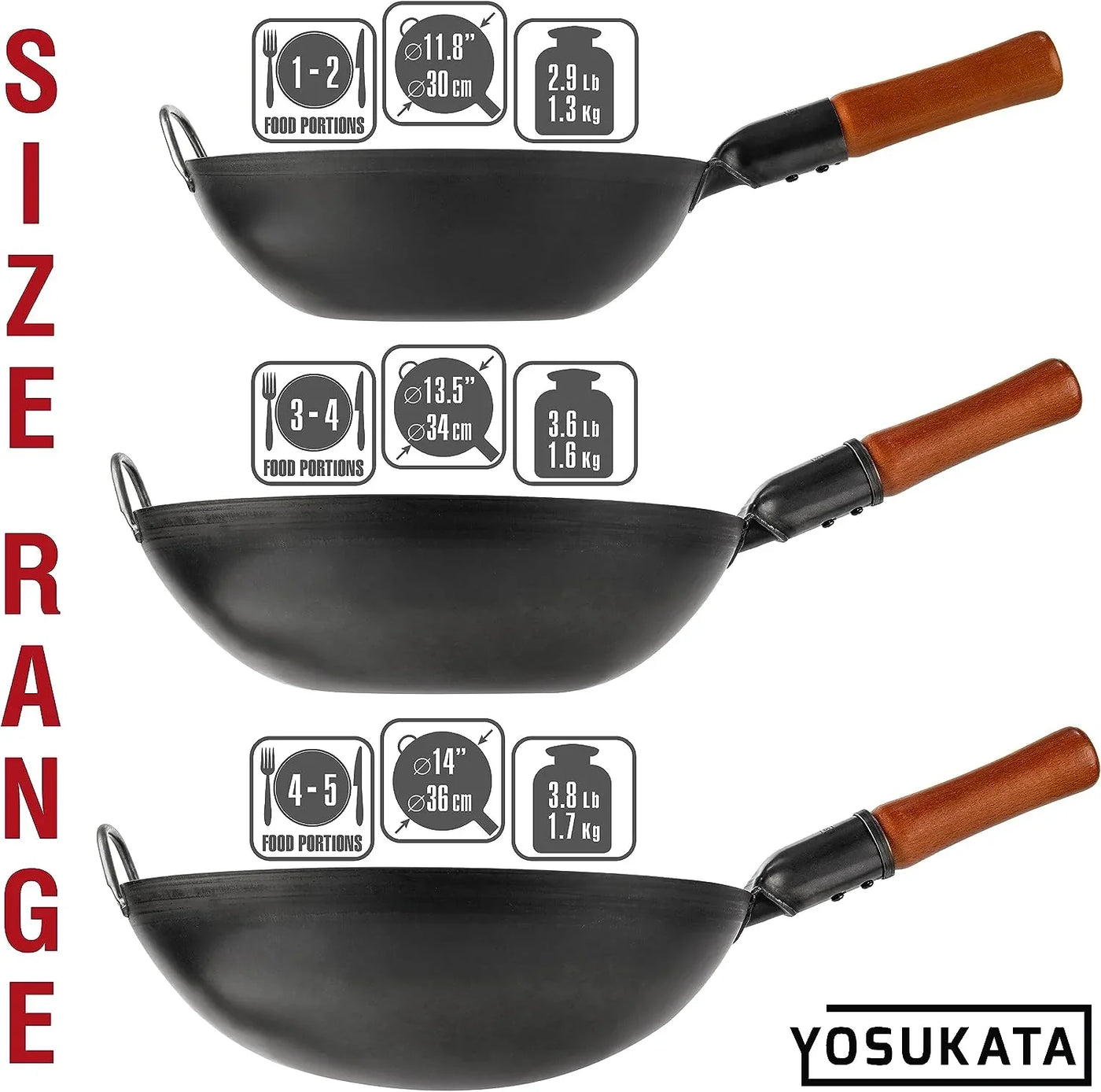 13.5" Carbon Steel Wok Pan – Pre-Seasoned Flat Bottom Pow Wok for Stir Fry, BBQ, Grill & Camping – Traditional Japanese Chinese Cookware – Compatible with Induction, Electric, Gas, Open Fire