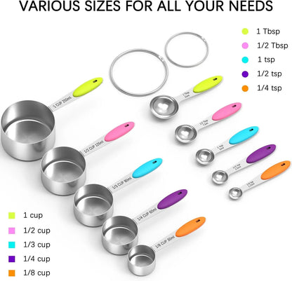 Measuring Cups and Spoons Set, Stainless Steel, Kitchen Utensils for Cooking and Baking (10)