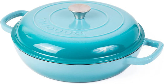 Cast Iron Dutch Oven with Lid – Non Stick Shallow Dutch Oven Pot, Oven Safe up to 500° F – Sturdy Cooking Pot – Enamelled Stockpot Cookware – Blue, 3.7-Quart, 30Cm – by