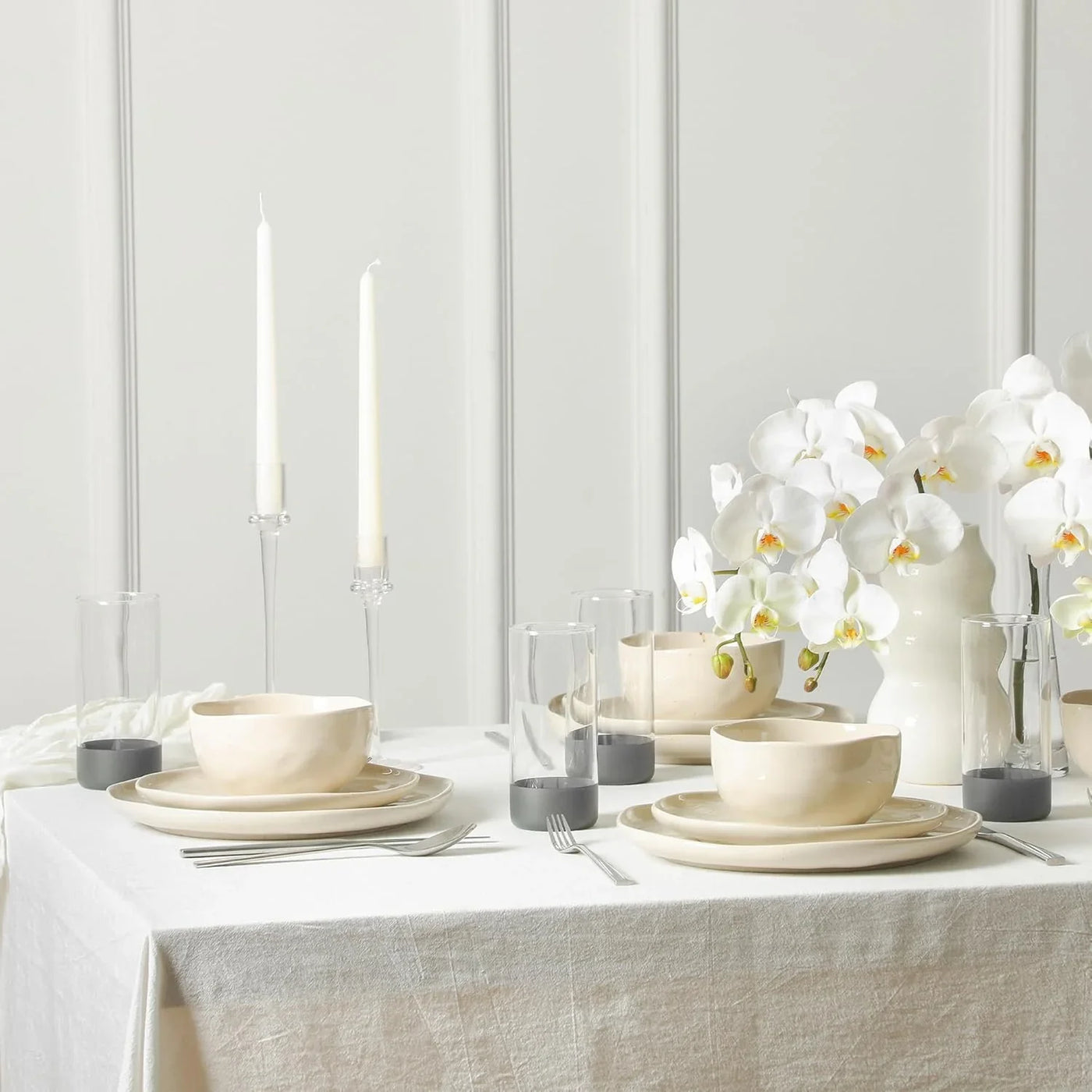 Mirella 16-Piece Dinnerware Set Stoneware, Borosilicate Glass, Beige