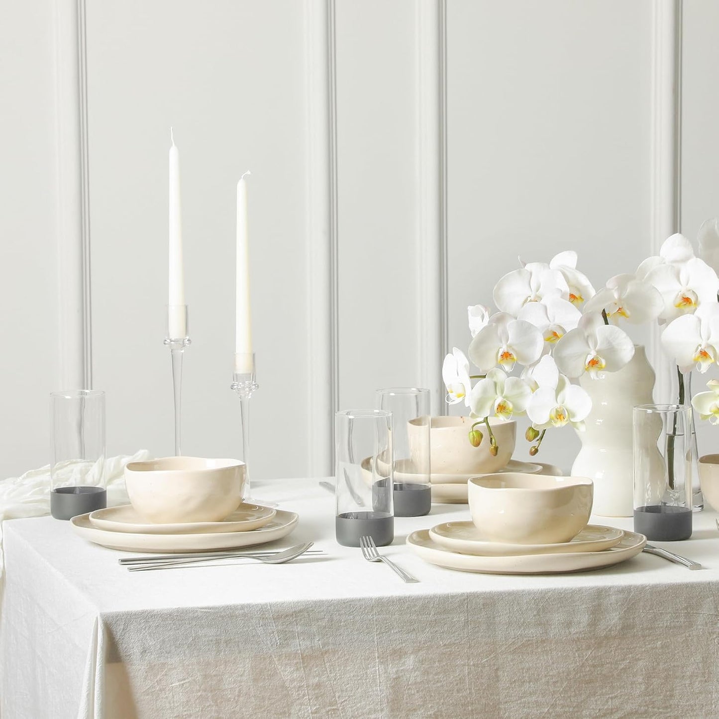 Mirella 16-Piece Dinnerware Set Stoneware, Borosilicate Glass, Beige