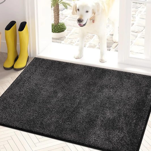 Dirt Trapping Door Mat 24" X 35.5", Non-Slip Machine Washable Entryway Rug, Dog Doormat, Indoor Front Door Mat, Super Absorbent Entry Rug for Muddy Shoes & Paws, Charcoal