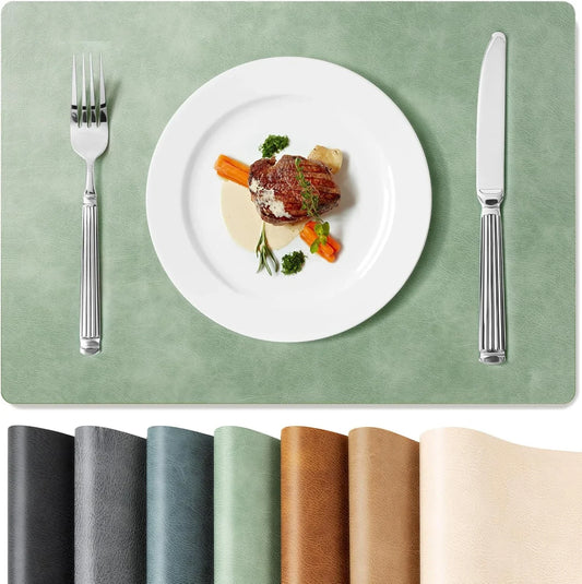 Faux Leather Placemats Set of 4 - Vinyl Placemats Wipeable Waterproof Oil-Proof PU Place Mats Heat Resistant Reversible Table Mats for Dining, Kitchen, Outdoor, 12 X 17 Inch (Green)