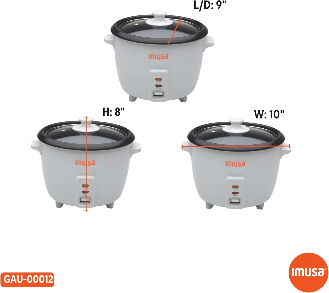 USA GAU-00012 Electric Nonstick Rice Cooker 5-Cup (Uncooked) 10-Cup (Cooked), White