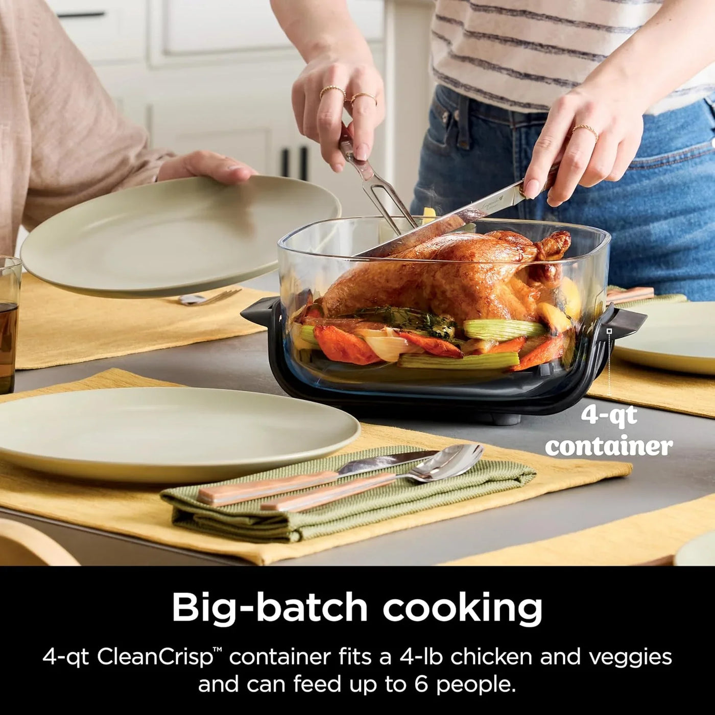 Crispi 4-In-1 Glass Air Fryer | 450°F | Non-Toxic | 4QT & 6-Cup Glass Containers W/Lids | Microwave, Freezer, Dishwasher Safe | Max Crisp, Air Fry, Bake, Recrisp | Green | FN101SG