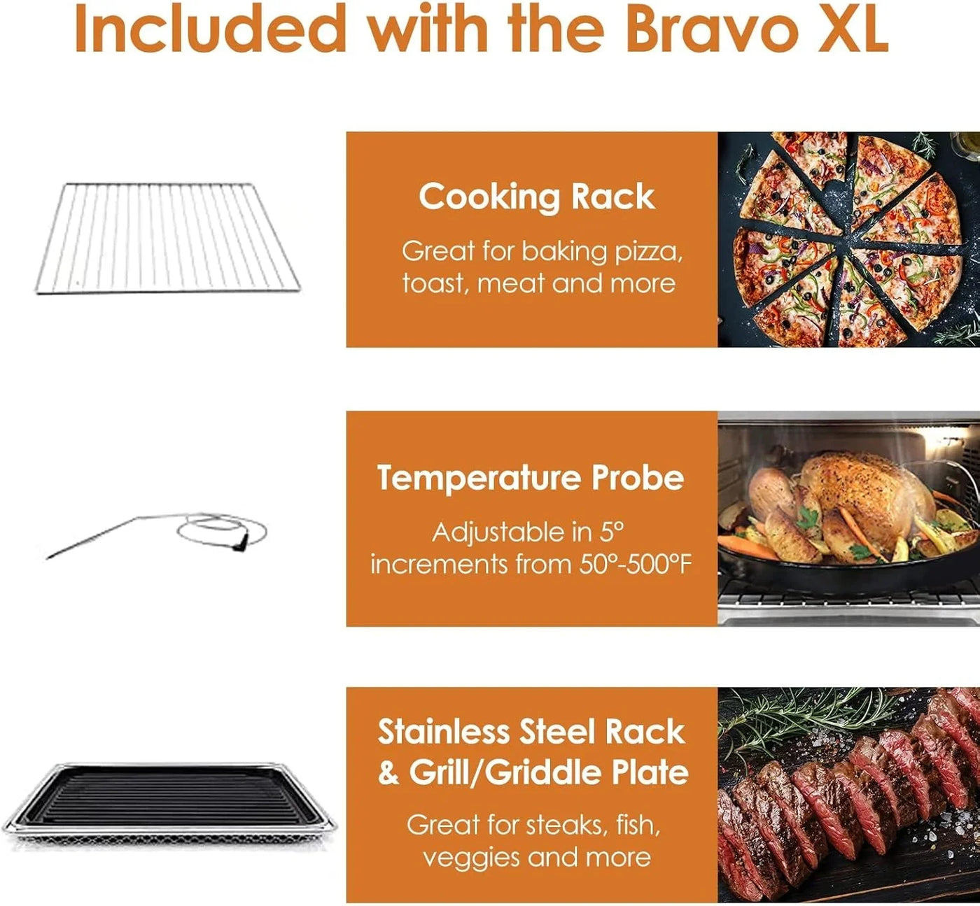 Bravo XL Air Fryer Convection Toaster Oven Countertop, 112-In-1 Smart Grill Combo with Original Flavors & Marks, Adjustable Heating Zones for Pizza, Roast, Bake, 50-500°F, Stainless Steel, 30QT