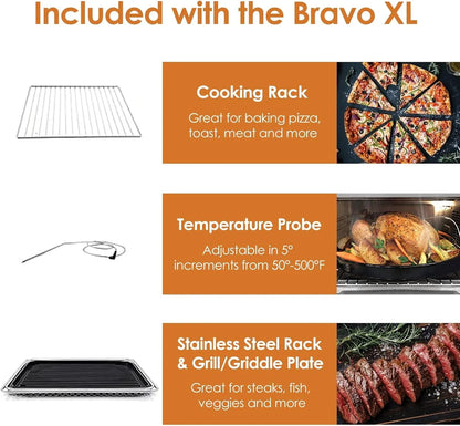 Bravo XL Air Fryer Convection Toaster Oven Countertop, 112-In-1 Smart Grill Combo with Original Flavors & Marks, Adjustable Heating Zones for Pizza, Roast, Bake, 50-500°F, Stainless Steel, 30QT