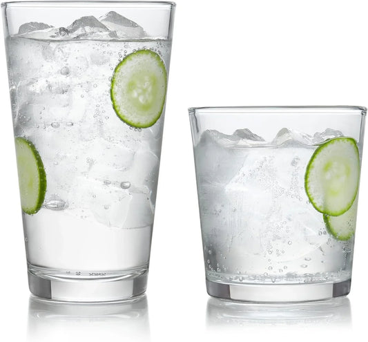 Preston Tumbler and Rocks Glass Cups Set, All Purpose Everyday Drinking Glasses Set of 16, Glassware Drinking Glasses for Birthdays, Dinners