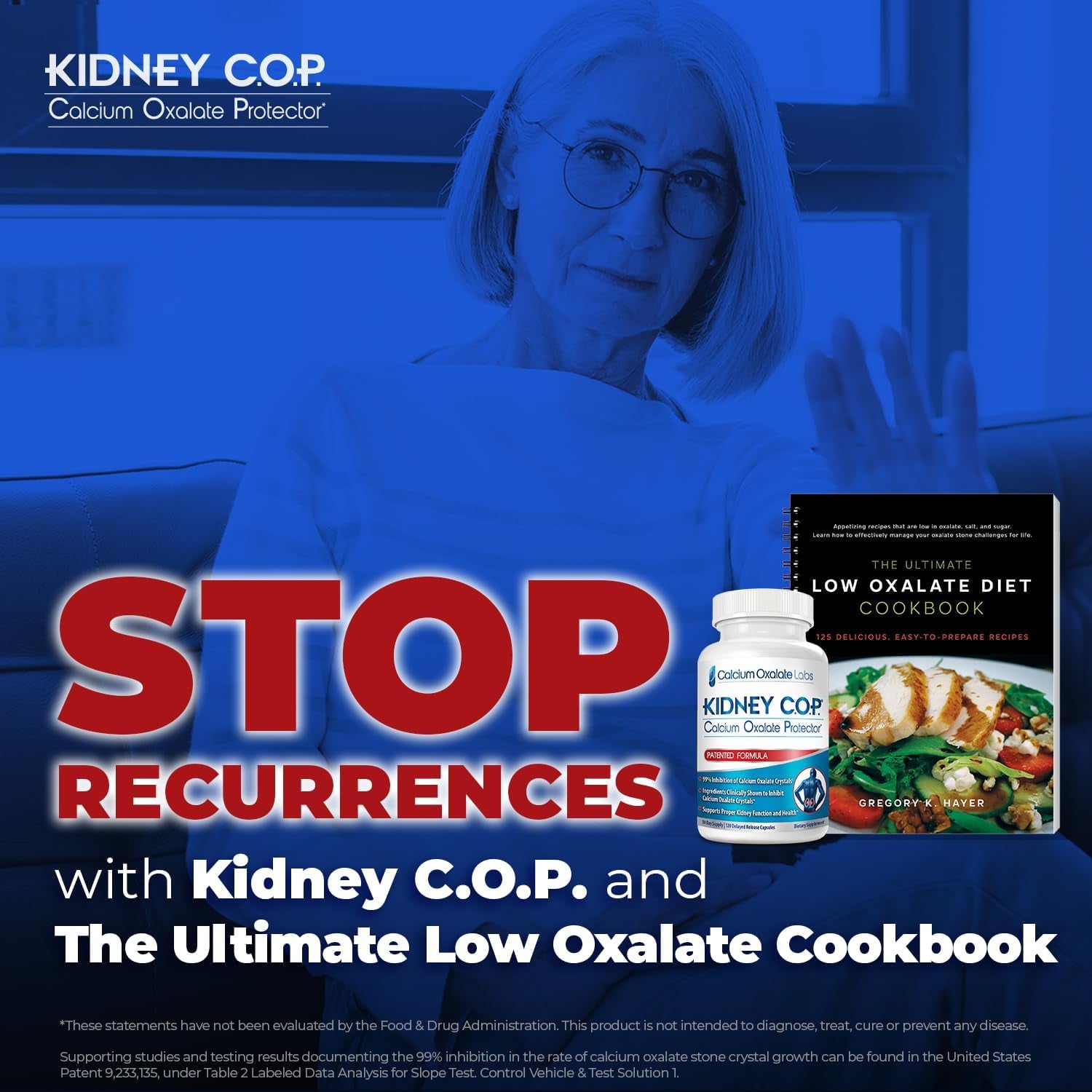 Calcium Oxalate Protector 120 Capsules, Patented Kidney Support for Calcium Oxalate Crystals, Stop Recurrence (Starter Pack - (120 Caps) and 1 Ultimate Low Oxalate Diet Cookbook)
