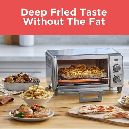 Crisp 'N Bake Air Fry Countertop Convection Toaster Oven, Medium Capacity, 4-Slice, 5-In-1, Fits 9” Pizza, 30-Min Timer, Bake, Broil, Air Fry, Toast, Keep Warm, Stainless Steel