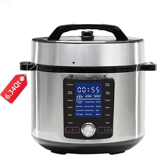 6 Quart Electric Pressure Cooker, 24-In-1 Multi-Cooker with Stainless Steel Pot for Pressure Cook, Slow Cook, Yogurt, Sous Vide, Steam, Rice, Soup, Canning, and More